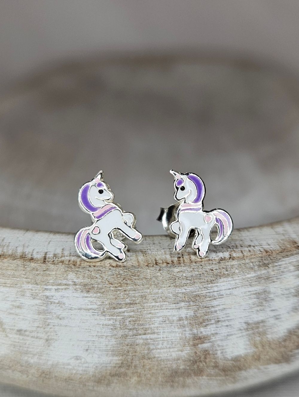 925 Sterling Silver Purple Unicorn Stud Earrings Dainty Lightweight Girlhoodcore